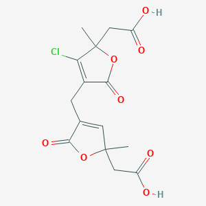 2-Furanacetic acid, 4-((5-(carboxymethyl)-2,5-dihydro-5-methyl-2-oxo-3-furanyl)methyl)-3-chloro-2,5-dihydro-2-methyl-5-oxo-