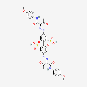 molecular formula C34H32N6O12S2 B12720852 4,4'-Bis((1-(((4-methoxyphenyl)amino)carbonyl)-2-oxopropyl)azo)(1,1'-biphenyl)-2,2'-disulphonic acid CAS No. 85030-63-3