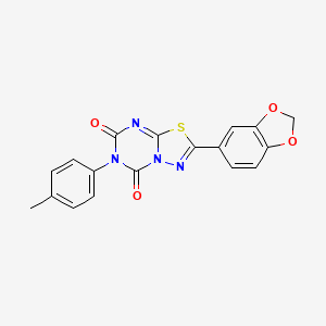 molecular formula C18H12N4O4S B12720993 5H-(1,3,4)Thiadiazolo(3,2-a)(1,3,5)triazine-5,7(6H)-dione, 2-(1,3-benzodioxol-5-yl)-6-(4-methylphenyl)- CAS No. 125766-45-2