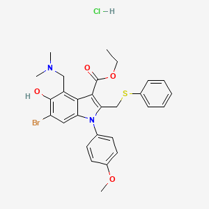 1H-Indole-3-carboxylic acid, 6-bromo-4-((dimethylamino)methyl)-5-hydroxy-1-(4-methoxyphenyl)-2-((phenylthio)methyl)-, ethyl ester, monohydrochloride