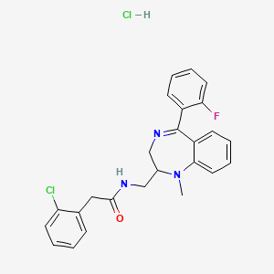 molecular formula C25H24Cl2FN3O B12721067 Benzeneacetamide, 2-chloro-N-((5-(2-fluorophenyl)-1-methyl-2,3-dihydro-1H-1,3-benzodiazepin-2-yl)methyl)-, monohydrochloride CAS No. 83737-47-7