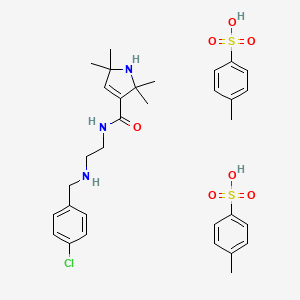 molecular formula C32H42ClN3O7S2 B12721068 1H-Pyrrole-3-carboxamide, 2,5-dihydro-N-(2-(((4-chlorophenyl)methyl)amino)ethyl)-2,2,5,5-tetramethyl-, bis(4-methylbenzenesulfonate) CAS No. 93823-90-6