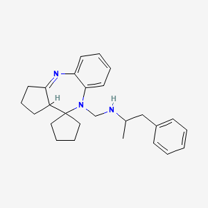 molecular formula C26H33N3 B12721071 Spiro(benzo(b)cyclopenta(e)(1,4)diazepine-10(9H),1'-cyclopentane)-9-methanamine, 1,2,3,10a-tetrahydro-N-(1-methyl-2-phenylethyl)- CAS No. 135264-69-6