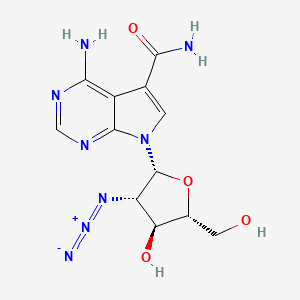 molecular formula C12H14N8O4 B12721098 4-Amino-7-(3-azido-4-hydroxy-5-hydroxymethyl-tetrahydro-furan-2-yl)-7H-pyrrolo(2,3-d)pyrimidine-5-carboxylic acid, amide CAS No. 127880-87-9