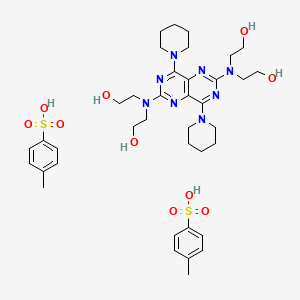 molecular formula C38H56N8O10S2 B12721162 2,2',2'',2'''-((4,8-Dipiperidinopyrimido(5,4-d)pyrimidine-2,6-diyl)dinitrilo)tetraethanol bis(toluene-p-sulphonate) CAS No. 49845-74-1