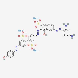 molecular formula C34H23N8Na3O11S3 B12721174 Trisodium 4-((7-((2,4-diaminophenyl)azo)-1-hydroxy-3-sulphonato-2-naphthyl)azo)-4'-((4-hydroxyphenyl)azo)(1,1'-biphenyl)-2,2'-disulphonate CAS No. 6360-43-6