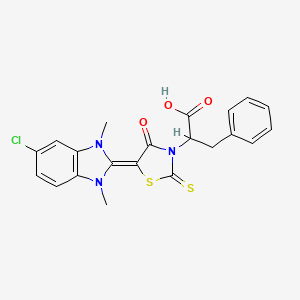 2-(5-(5-Chloro-1,3-dimethyl-1H-benzo[d]imidazol-2(3H)-ylidene)-4-oxo-2-thioxothiazolidin-3-yl)-3-phenylpropanoic acid