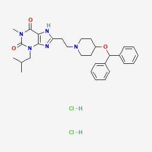 molecular formula C30H39Cl2N5O3 B12722248 1H-Purine-2,6-dione, 3,7-dihydro-8-(2-(4-(diphenylmethoxy)-1-piperidinyl)ethyl)-1-methyl-3-(2-methylpropyl)-, dihydrochloride CAS No. 90749-52-3