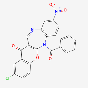 (1)Benzopyrano(2,3-b)(1,5)benzodiazepin-13(6H)-one, 6-benzoyl-2-chloro-9-nitro-