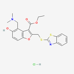 3-Benzofurancarboxylic acid, 2-((2-benzothiazolylthio)methyl)-4-((dimethylamino)methyl-5-hydroxy-, ethyl ester, monohydrochloride