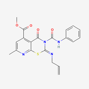 molecular formula C20H18N4O4S B12722513 2H-Pyrido(3,2-e)(1,3)thiazine-5-carboxylic acid, 3,4-dihydro-2-(allylimino)-7-methyl-4-oxo-3-(phenylcarbamoyl)-, methyl ester CAS No. 109493-58-5