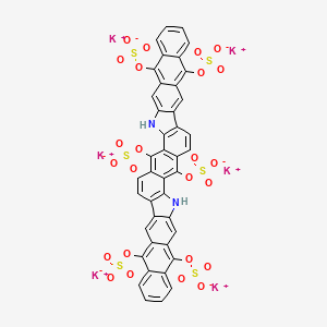 molecular formula C42H18K6N2O24S6 B12722584 hexapotassium;(2,9,24,31,38-pentasulfonatooxy-5,27-diazaundecacyclo[23.19.0.03,23.04,20.06,19.08,17.010,15.026,42.028,41.030,39.032,37]tetratetraconta-1,3(23),4(20),6,8,10,12,14,16,18,21,24,26(42),28,30,32,34,36,38,40,43-henicosaen-16-yl) sulfate CAS No. 85391-38-4