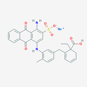 molecular formula C31H27N2NaO7S B12723096 Sodium 1-ethyl 2-((3-((4-amino-9,10-dihydro-9,10-dioxo-3-sulphonato-1-anthryl)amino)-p-tolyl)methyl)benzoate CAS No. 93942-77-9