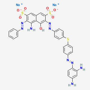 molecular formula C34H25N9Na2O7S3 B12723220 4-Amino-6-((4-((4-((2,4-diaminophenyl)azo)phenyl)thio)phenyl)azo)-5-hydroxy-3-(phenylazo)naphthalene-2,7-disulphonic acid, sodium salt CAS No. 85223-28-5