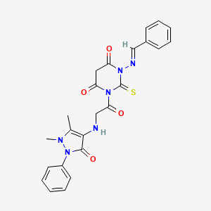 4,6(1H,5H)-Pyrimidinedione, dihydro-1-(((2,3-dihydro-1,5-dimethyl-3-oxo-2-phenyl-1H-pyrazol-4-yl)amino)acetyl)-3-((phenylmethylene)amino)-2-thioxo-