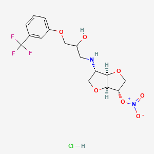 molecular formula C16H20ClF3N2O7 B12723317 [(3S,3aR,6S,6aS)-3-[[2-hydroxy-3-[3-(trifluoromethyl)phenoxy]propyl]amino]-2,3,3a,5,6,6a-hexahydrofuro[3,2-b]furan-6-yl] nitrate;hydrochloride CAS No. 81785-30-0