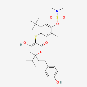 (+-)-Dimethylsulfamic acid, 5-tert-butyl-4-(4-hydroxy-6-(2-(4-hydroxyphenyl)ethyl)-6-isopropyl-2-oxo-5,6-dihydro-2H-pyran-3-ylsulfanyl)-2-methyl-phenyl ester