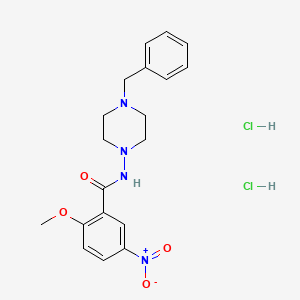 molecular formula C19H24Cl2N4O4 B12724458 Benzamide, 2-methoxy-5-nitro-N-(4-(phenylmethyl)-1-piperazinyl)-, dihydrochloride CAS No. 130260-07-0