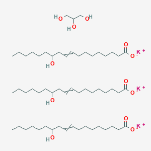 molecular formula C57H107K3O12 B12724492 Tripotassium;12-hydroxyoctadec-9-enoate;propane-1,2,3-triol CAS No. 8013-05-6