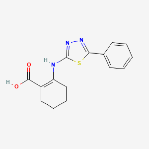 molecular formula C15H15N3O2S B12725367 1-Cyclohexene-1-carboxylic acid, 2-((5-phenyl-1,3,4-thiadiazol-2-yl)amino)- CAS No. 160893-97-0