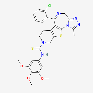 molecular formula C28H27ClN6O3S2 B12726095 9-(2-chlorophenyl)-3-methyl-N-(3,4,5-trimethoxyphenyl)-17-thia-2,4,5,8,14-pentazatetracyclo[8.7.0.02,6.011,16]heptadeca-1(10),3,5,8,11(16)-pentaene-14-carbothioamide CAS No. 132418-38-3