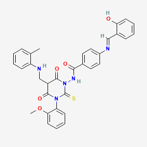 Benzamide, 4-(((2-hydroxyphenyl)methylene)amino)-N-(tetrahydro-3-(2-methoxyphenyl)-5-(((2-methylphenyl)amino)methyl)-4,6-dioxo-2-thioxo-1(2H)-pyrimidinyl)-