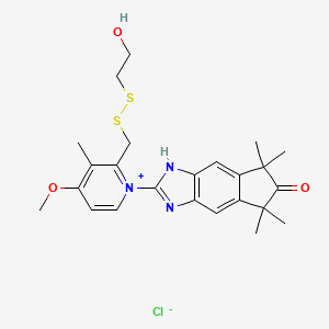 molecular formula C24H30ClN3O3S2 B12727347 Pyridinium, 2-(((2-hydroxyethyl)dithio)methyl)-4-methoxy-3-methyl-1-(1,5,6,7-tetrahydro-5,5,7,7-tetramethyl-6-oxoindeno(5,6-d)imidazol-2-yl)-, chloride CAS No. 124473-31-0