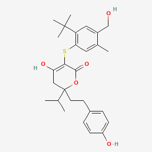 5-{[2-Tert-butyl-4-(hydroxymethyl)-5-methylphenyl]sulfanyl}-6-hydroxy-2-[2-(4-hydroxyphenyl)ethyl]-2-(propan-2-yl)-2,3-dihydro-4h-pyran-4-one