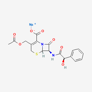 Sodium (6R-(6alpha,7beta(R*)))-3-(acetoxymethyl)-7-(hydroxyphenylacetamido)-8-oxo-5-thia-1-azabicyclo(4.2.0)oct-2-ene-2-carboxylate