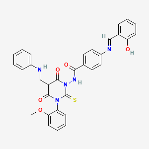 Benzamide, 4-(((2-hydroxyphenyl)methylene)amino)-N-(tetrahydro-3-(2-methoxyphenyl)-4,6-dioxo-5-((phenylamino)methyl)-2-thioxo-1(2H)-pyrimidinyl)-