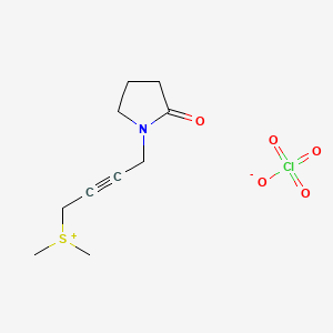 molecular formula C10H16ClNO5S B12727724 Sulfonium, dimethyl(4-(2-oxo-1-pyrrolidinyl)-2-butynyl)-, perchlorate CAS No. 110826-52-3