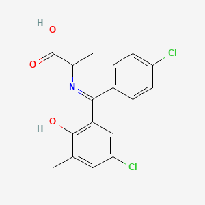 molecular formula C17H15Cl2NO3 B12727871 N-((5-Chloro-2-hydroxy-3-methylphenyl)(4-chlorophenyl)methylene)-DL-alanine CAS No. 104775-17-9