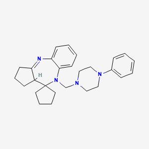 molecular formula C27H34N4 B12727930 Spiro(benzo(b)cyclopenta(e)(1,4)diazepine-10(1H),1'-cyclopentane), 2,3,9,10a-tetrahydro-9-((4-phenyl-1-piperazinyl)methyl)- CAS No. 135264-70-9