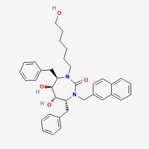 molecular formula C36H42N2O4 B12728071 2H-1,3-Diazepin-2-one, hexahydro-5,6-dihydroxy-1-(6-hydroxyhexyl)-3-(2-naphthalenylmethyl)-4,7-bis(phenylmethyl)-, (4R,5S,6S,7R)- CAS No. 167824-57-9