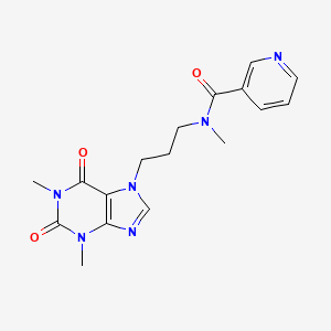 molecular formula C17H20N6O3 B12728137 3-Pyridinecarboxamide, N-methyl-N-(3-(1,2,3,6-tetrahydro-1,3-dimethyl-2,6-dioxo-7H-purin-7-yl)propyl)- CAS No. 70454-30-7