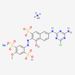 molecular formula C20H18ClN8NaO11S3 B12728265 Ammonium sodium hydrogen-2-((6-((4-amino-6-chloro-1,3,5-triazin-2-yl)amino)-1-hydroxy-3-sulphonato-2-naphthyl)azo)-5-methoxybenzene-1,4-disulphonate CAS No. 83400-03-7