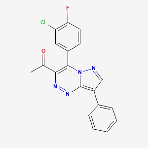 molecular formula C19H12ClFN4O B12728620 1-(4-(3-Chloro-4-fluorophenyl)-8-phenylpyrazolo(5,1-c)(1,2,4)triazin-3-yl)ethanone CAS No. 91067-38-8