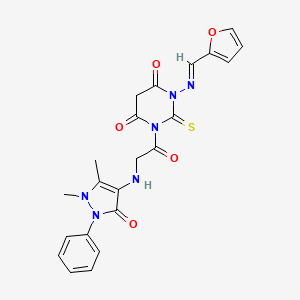 4,6(1H,5H)-Pyrimidinedione, dihydro-1-(((2,3-dihydro-1,5-dimethyl-3-oxo-2-phenyl-1H-pyrazol-4-yl)amino)acetyl)-3-((2-furanylmethylene)amino)-2-thioxo-