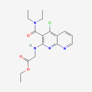 molecular formula C17H21ClN4O3 B12729745 Glycine, N-(4-chloro-3-((diethylamino)carbonyl)-1,8-naphthyridin-2-yl)-, ethyl ester CAS No. 156991-96-7