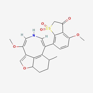 molecular formula C23H23NO6S B12729877 Benzo(b)thiophen-3(2H)-one, 4-methoxy-7-(10-methoxy-5-methyl-4,5,6,7-tetrahydro-3H-furo(4,3,2-fg)(3)benzazocin-6-yl)-, 1,1-dioxide CAS No. 155857-35-5