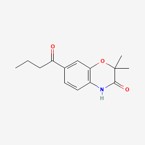 molecular formula C14H17NO3 B12729884 2H-1,4-Benzoxazin-3(4H)-one, 2,2-dimethyl-7-(1-oxobutyl)- CAS No. 116337-72-5