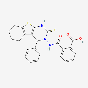 molecular formula C24H21N3O3S2 B12729932 Benzoic acid, 2-(((1,4,5,6,7,8-hexahydro-4-phenyl-2-thioxo(1)benzothieno(2,3-d)pyrimidin-3(2H)-yl)amino)carbonyl)- CAS No. 135718-61-5