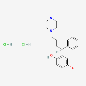 molecular formula C22H32Cl2N2O2 B12729959 4-Methoxy-2-(4-(4-methyl-1-piperazinyl)-1-phenylbutyl)phenol dihydrochloride CAS No. 129841-29-8