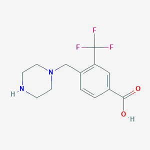 molecular formula C13H15F3N2O2 B12730023 4-(1-Piperazinylmethyl)-3-(trifluoromethyl)benzoic acid CAS No. 1163144-92-0