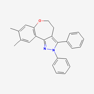 molecular formula C25H22N2O B12730030 2H-(1)Benzoxepino(5,4-c)pyrazole, 4,5-dihydro-8,9-dimethyl-2,3-diphenyl- CAS No. 124392-82-1