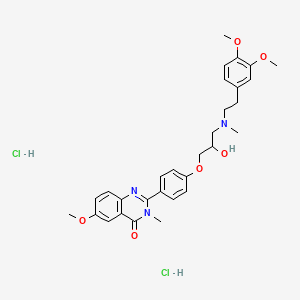 molecular formula C30H37Cl2N3O6 B12730076 4(3H)-Quinazolinone, 2-(4-(3-((2-(3,4-dimethoxyphenyl)ethyl)methylamino)-2-hydroxypropoxy)phenyl)-6-methoxy-3-methyl-, dihydrochloride CAS No. 83722-15-0