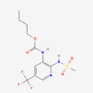 molecular formula C12H16F3N3O4S B12730126 Carbamic acid, (2-((methylsulfonyl)amino)-5-(trifluoromethyl)-3-pyridinyl)-, butyl ester CAS No. 141283-61-6