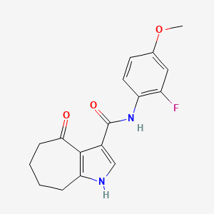 molecular formula C17H17FN2O3 B12730178 Cyclohepta(b)pyrrole-3-carboxamide, N-(2-fluoro-4-methoxyphenyl)-1,4,5,6,7,8-hexahydro-4-oxo- CAS No. 168272-59-1