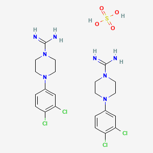 molecular formula C22H30Cl4N8O4S B12730243 1-Piperazinecarboxamidine, 4-(3,4-dichlorophenyl)-, hemisulfate CAS No. 17238-50-5