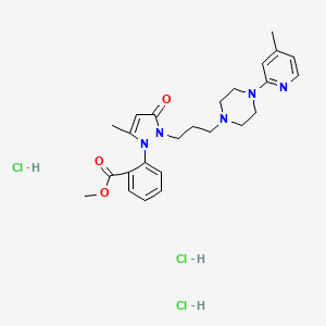 molecular formula C25H34Cl3N5O3 B12730317 Benzoic acid, 2-(2,3-dihydro-5-methyl-2-(3-(4-(4-methyl-2-pyridinyl)-1-piperazinyl)propyl)-3-oxo-1H-pyrazol-1-yl)-, methyl ester, trihydrochloride CAS No. 104416-89-9